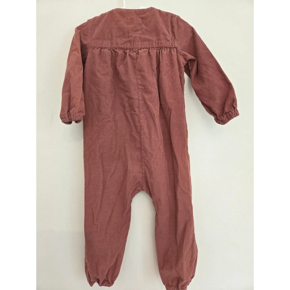 Mango Kids Corduroy Jumpsuit Terracotta Rust Button Front Romper Size 2-3 98cm‎